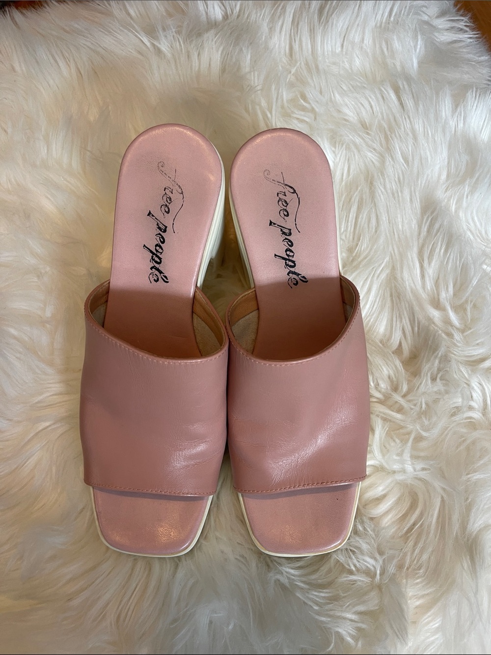 Free People Blush Pink Leather Slide Mules